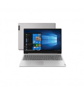 Vista frontal do notebook Lenovo Ideapad S145 na cor prata.