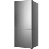 Geladeira Hisense inox com freezer embaixo vista de frente.