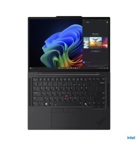 ThinkPad T14 aberto em vista superior, pronto para trabalho