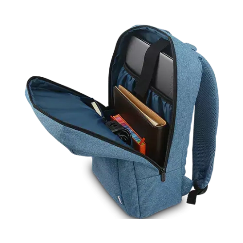 Mochila Lenovo B210 com zíper aberto mostrando espaço interno