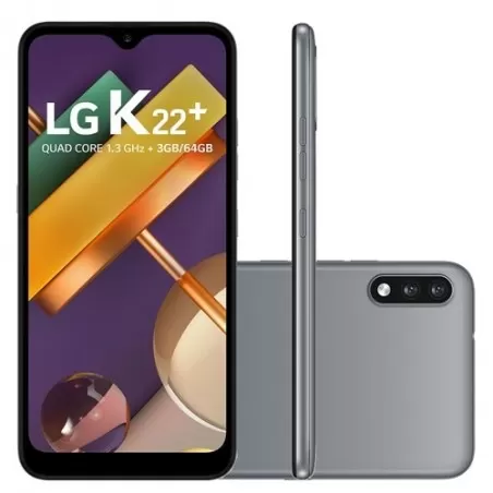 Smartphone LG K22+ - Titânio - 64GB - RAM 3GB - Quad Core - 4G - Câmera Dupla - Tela 6.2" - Android 10