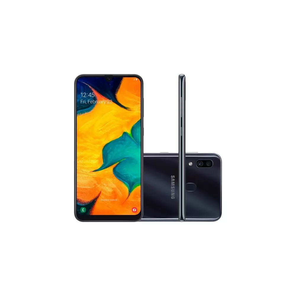 Smartphone Samsung Galaxy A30 - Preto - 64GB - RAM 4GB - Octa Core - 4G - Câmera dupla - Tela 6.4" - Android 10