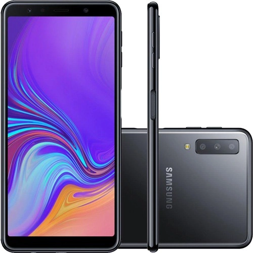 Smartphone Samsung Galaxy A7 - Preto - 128GB - RAM 4GB - Octa Core - 4G - Câmera Tripla - Tela 6" - Android 10