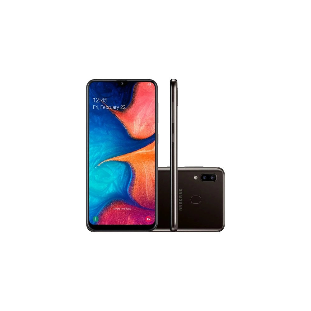 Smartphone Samsung Galaxy A20 - Preto - 32GB - RAM 3GB - Octa Core - 4G - Câmera dupla - Tela 6.4" - Android 10