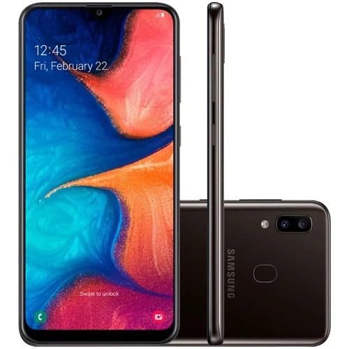 Smartphone Samsung Galaxy A20 - Preto - 32GB - RAM 3GB - Octa Core - 4G - Câmera dupla - Tela 6.4" - Android 10